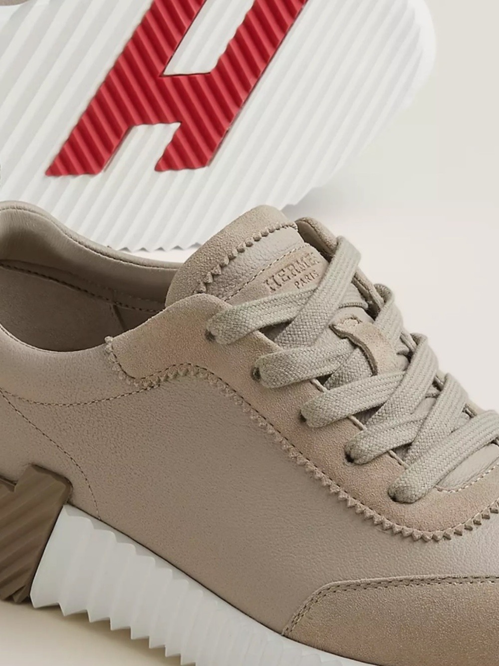 Hermès Bouncing Sneakers Taupe Leather & Suede EU 37 / US 6.5-7 New - Picture 4 of 16
